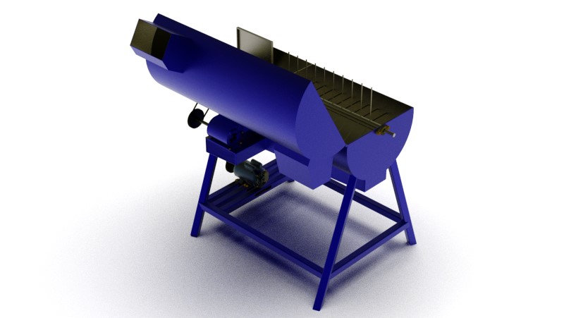 3D CAD model of the Beans Unwrapping Machine showing frame structure and components