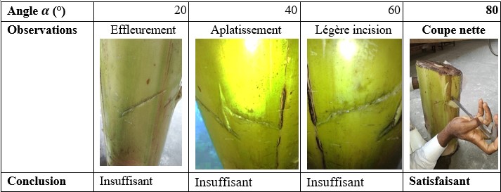 Tableau des résultats expérimentaux de l'essai de cisaillement