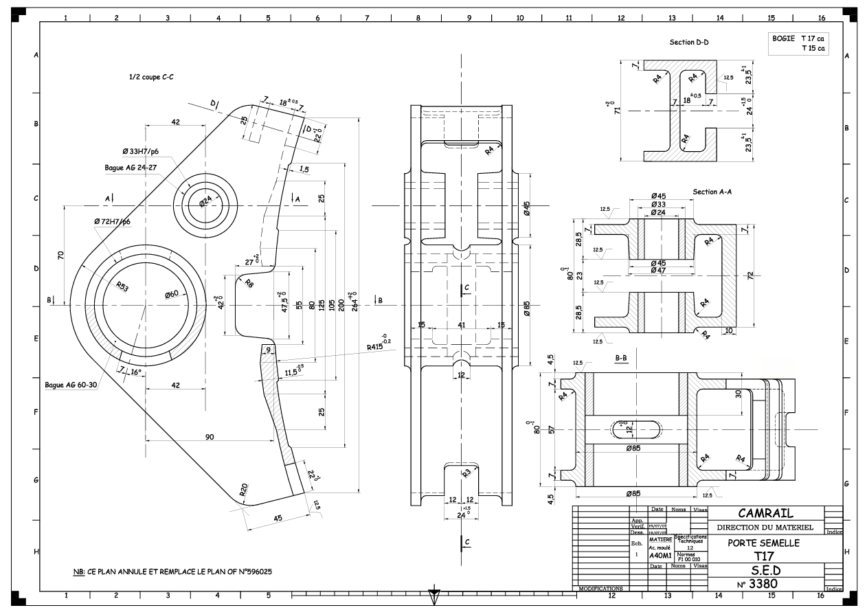 Detailed CAD model of the braking shoes for CC2200 locomotive showing all dimensions and mounting points