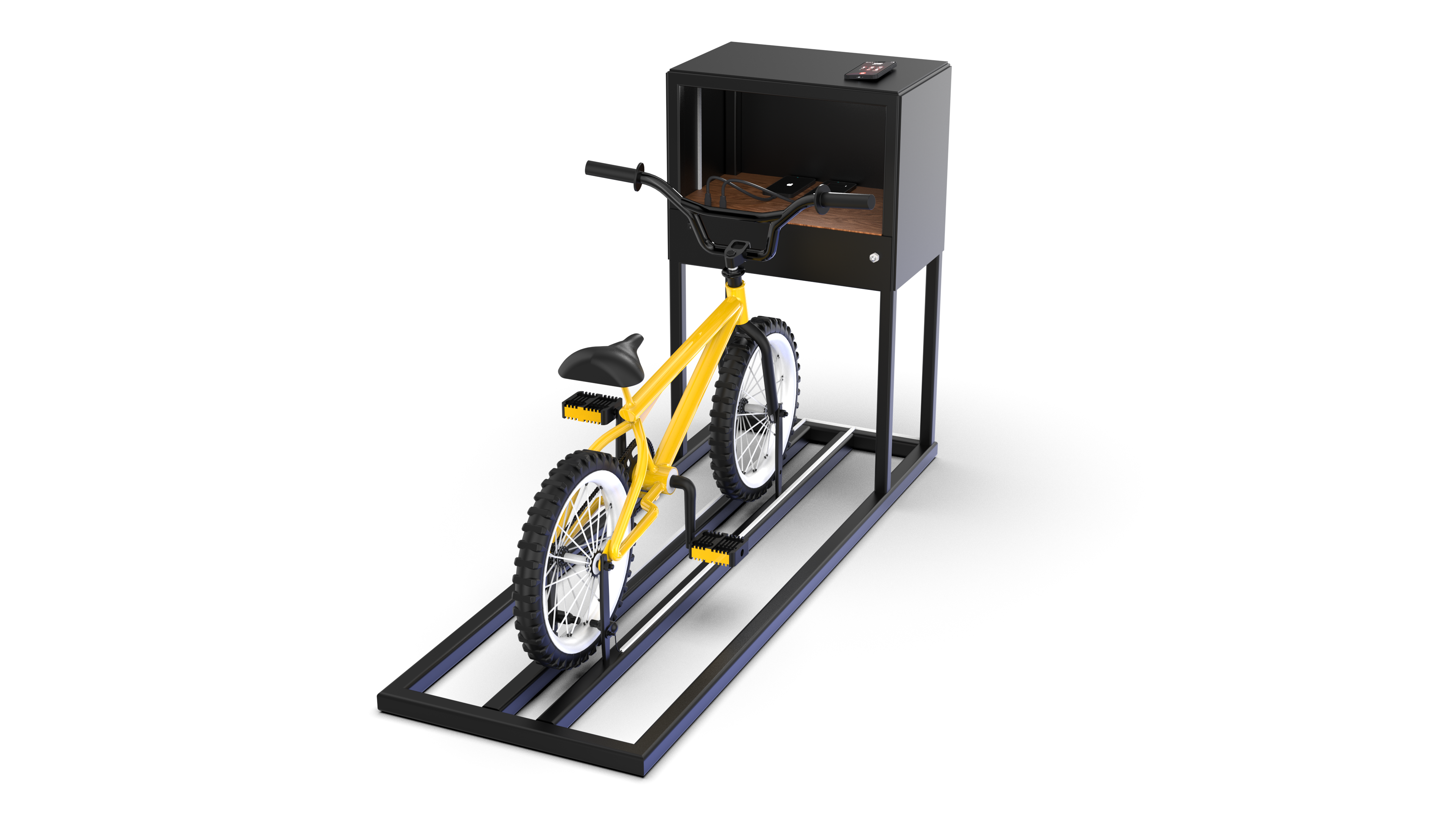 3D CAD model of the Pedal Power Mobile Phone Charger showing frame structure and components